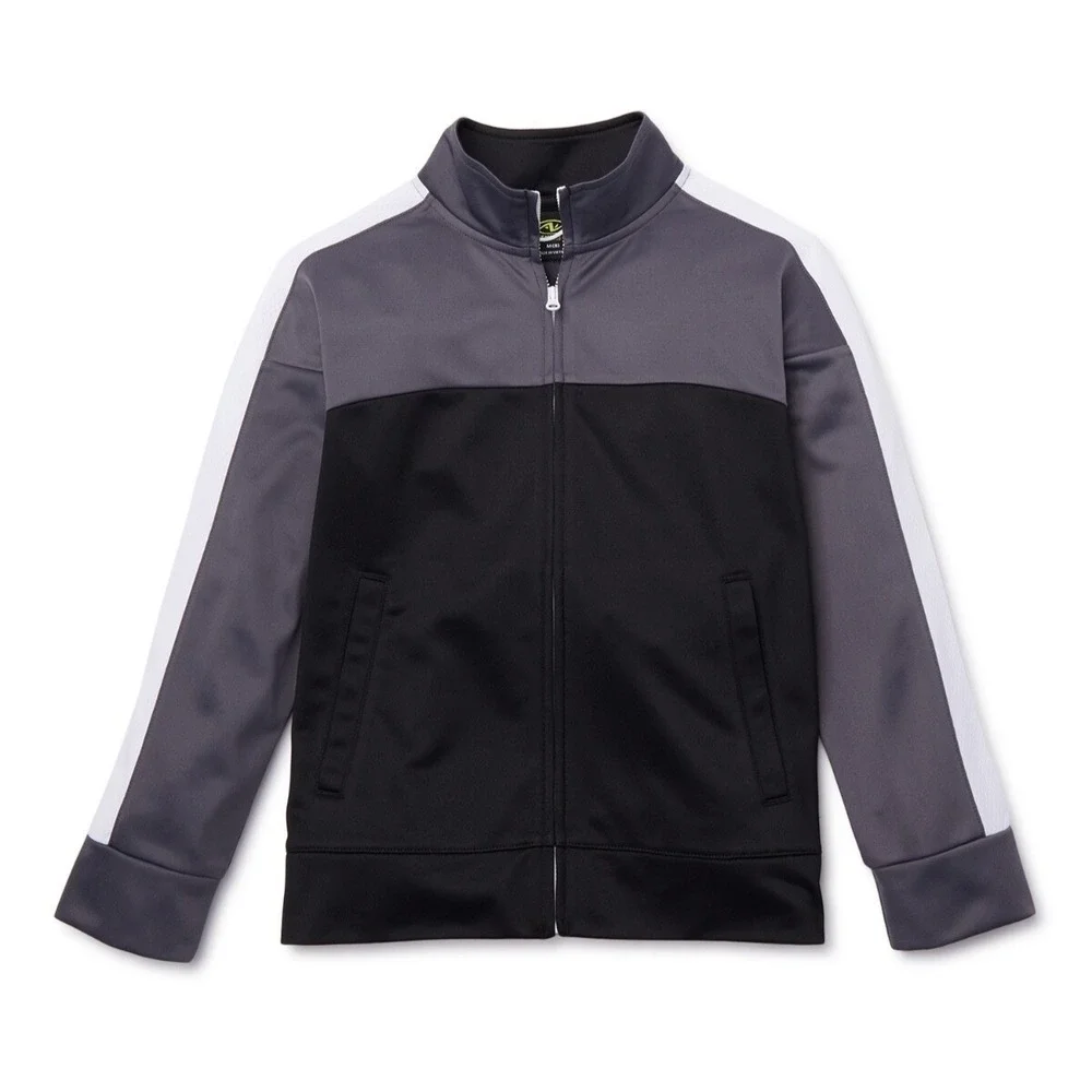 Athletic Works Youth Boys Tricot Track Full Zip Jacket Size L (10-12) Gray Black